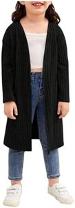 WDIRARA Toddler Girl's Open Front Long Sleeve Ribbed Knit Cardigan Casual Sweaters Black 7Y