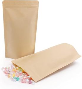 SumDirect Kraft Stand Up Pouches - 100 Pack Self-Sealing Zipper Food Storage Reusable Bags with Foil Lined for Home or Business (7x12 Inch,100PCS)