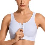 SYROKAN Women's Zip Front High Impact Wireless Racerback High Support Zipper in Front Sports Bra White 38C