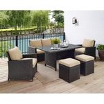 LOCCUS 6 Pieces PE Brown Wicker Outdoor Furniture, Patio Sofa Set Outdoor Rattan Conversation Furniture Set with Table and Beige Cushions.