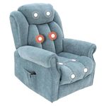 Elite Care Hainworth fabric Dual motor riser recliner electric chair with heat and massage - Choice of Colours (Blue)