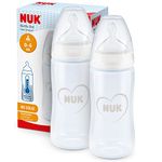 NUK First Choice+ Baby Bottles | 0-6 Months | 300 ml | Anti-Colic Bottles with Orthodontic Silicone Teat | Temperature Control | BPA-Free | White & Grey | 2 Count