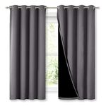 NICETOWN 100% Blackout Curtains with Black Liners, Thermal Insulated Full Blackout 2-Layer Lined Drapes, Energy Efficiency Window Draperies for Bedroom (Grey, 2 Panels, 52-inch W by 63-inch L)