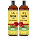 Rey Naturals Cold Pressed Castor Oil plus Rosemary Essential Oil | Castor Oil for Hair Growth, Eyebrows & EyelasheS | Premix of Castor and Rosemary Essential Oil| For Men & Women| 200ml * 2