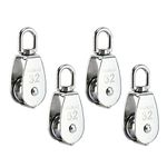 4Pcs M32 Single Pulley Block, Creatiee-Pro Heavy Duty 304 Stainless Steel Pulley Roller Crane Swivel Hook, Wheel Swivel Rigging Lifting Wheel Fixed Pulley for Wire Rope Loading 250kg