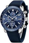 BENYAR Classic Fashion Quartz Chronograph Watch Casual Sport 30M Waterproof Leather Band Mens Watches (Rubber Silver Blue)