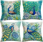 7COLORROOM Home Decorative Pillow Covers, Cotton Linen, Peacock, 18"