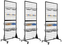 QKOSMTL 3-Pack Gridwall Panel Display Stand, 2'x5.5' Heavy Duty Floor Standing Rack with Detachable Girdwall, Movable Silent Wheel, Easy to Transport, Ideal for Retail & Craft Fairs