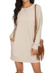 Womens Long Sleeves Sweatshirt Loose Round-Neck Tuinc Tops Basic Dress with Side Pockets