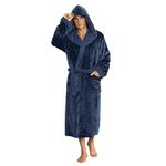 U2SKIIN Mens Hooded Robe, Plush Robes for Men Long Fleece Bathrobe(Navy Blue, 2XL/3XL)