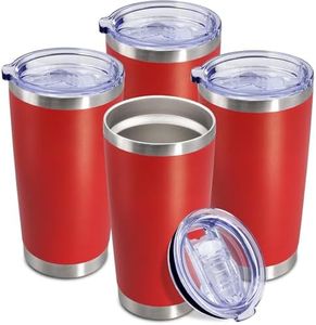 AEPDTD Tumbler 20 oz Bulk Tumblers Stainless Steel with Lid Double Wall Vacuum Insulation Coffee Mugs Powder Coated Cup fit Car Cupholder for Hot and Cold Drinks - Red, 4Pack