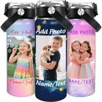 Personalized Kids Toddler Water Bottle with Name Photo Text, Back to School Gifts for Boys Girls, 18oz Custom Cup with Straw, Customized Tumbler with 12 Colors, Christmas Birthday Gifts (Photo/Text)