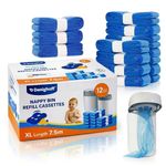 Nappy Bin Refills, 7.5m Extra-Long Diaper Pail Bags Compatible with Tommee Tippee Twist & Click and Sangenic TEC Bins, Multi-Layer Odour-Blocking Refill Liners for Nappy Disposal (12Packs)