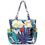 Beach Tote Bags for Women, Kasqo Waterproof Sandproof Large Pool Bag Stylish Zipper Beach Tote for Gym Travel Shopping School, Palm Leaf