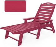 Ciokea Chaise Lounge Chair Outdoor with Wood Texture, Adjustable 5-Position Chaise Lounge Outdoor, Patio Lounge Chair for Poolside Backyard, Red…