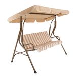 CHARLES BENTLEY 2-3 Seater, Garden, Patio, Outdoor, Swing Seat Hammock Chair, Beige, White Striped, Weatherproof, Swinging Function, Thick Seat, Back Cushion, Steel Frame, Easy To Use (173x111x154cm)