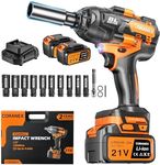 CORANEX 1/2" Cordless Impact Wrench | 1300N.m (960ft-lbs) | 2x4.0Ah Batteries - Longer Runtime | Fast Charger | Variable Speed Control | Brushless Motor High Torque Impact Gun for Auto Repair, Home