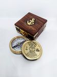 M.A & SONS Personalize Brass 100 Years Calendar Compass with Wood Box Campign Hiking Direction Compass