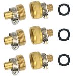 1/2 Inch Garden Hose Connector Repair Kit, Brass Water Hose Mender with Steel Clamps, 3 Sets