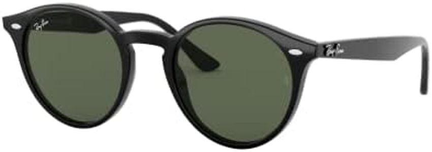 Ray-Ban RB2180F Low Bridge Fit Round Sunglasses, Black/Dark Green, 49 mm