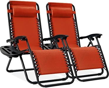Best Choice Products Set of 2 Adjustable Steel Mesh Zero Gravity Lounge Chair Recliners w/Pillows and Cup Holder Trays - Burnt Orange