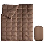 zzlamb Packable & Lightweight Camping Blanket, Travel Down Throw Blanket for Indoor & Outdoor Use, Down Lap Blanket for Couch Airplane Car Hiking Backpacking Concert Beach, 50''x77'' Brown