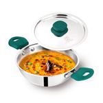 The Indus Valley Triply Stainless Steel Wok Kadai/Kadhai with Steel Lid | 18cm/7.1 inch, 1.3Ltr, 1kg | Induction Friendly | Nonstick 3-Layer Body, 100% Toxin-Free, No Chemical Coating