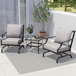 Grand patio Rocking Chairs Patio Chairs Bistro Sets Conversation Chair Set Indoor Outdoor Chat Set Motion Chair A Comfortable Shake of 5-10° Unique Design Patio Set with Grey Cushions 3-Piece