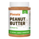 Pintola All Natural Peanut Butter Crunchy 1kg | Unsweetened | 30g Protein | Vegan Peanut Butter, 100% Pure Roasted Peanuts | Non Gmo | High in Protein Spread, Gluten & Cholesterol Free, Nut Butter