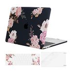 MOSISO Compatible with MacBook Pro 13 inch Case M2 2023,2022,2021-2016 A2338 M1 A2289 A2251 A2159 A1989 A1706 A1708, Plastic Peony Hard Shell Case & Keyboard Cover Skin & Screen Protector, Black