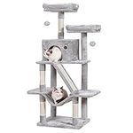 Hey-brother Cat Tree, 57" Cat Tower with Scratching Posts, Multi-Level with hammocks, Toys, cat condo and Scratching Board, Light Gray MPJ028W