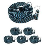 AKOLAFE 6PCS Bungee Cords with Hooks 3M Long Heavy Duty Bungee Straps Adjustable Bungee Cords 4MM Thick Flat Bungee Straps with Hooks Bungee Rope for Car, Van and Bike, Blue