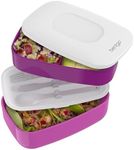 Bentgo® Classic - Adult Bento Box, All-in-One Stackable Lunch Box Container with 3 Compartments, Plastic Utensils, and Nylon Sealing Strap, BPA Free Food Container (Purple)