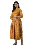 HRK VENOM Women's Pure Cotton Printed Maternity Gown/Maternity Wear/Feeding Gown A-Line Maternity Feeding Dress Maternity Below The Knee Kurti Gown For Women(Orange)