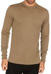 100% Merino Wool - Men's Midweight Long Sleeve Crew Shirt - Thermal Base Layer - Big and Tall Options - NO Itch Renewable Fabric - Tan 499 - Medium