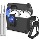 DamonLight Lock Case for AirPods 4 Case Cover Shock-Proof Protective Hard Case with Keychain for Apple Airpods 4th Generation Case 2024 Released (Black)