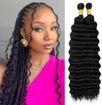 Eerya Long Curly Braiding Hair 18 Inch 2 Packs Ocean Wave Crochet Hair for Black Women Deep Wave Braiding Hair for Boho Braids（18 inch, 1B）