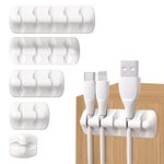 Cable Holder Clips, 5-Pack Wire Organiser, Silicone Self Adhesive Cable Tidy Cord Organizer for USB Charging Wire PC Office Home, Desk Accessories(White)