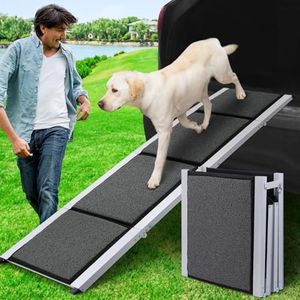 DAISTERN Rampe de Voiture Pliable pour Chien 180 x 50cm, Rampe Portable d'Accès Chien avec Surface Antidérapante, Cadre en Aluminium, Dog Ramp pour Camion Lit Voiture SUV, Légère et Facile à Ranger