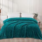 Exclusivo Mezcla King Size Flannel Fleece Blanket, 230x265 CM Bed Blankets, Soft Jacquard Weave Wave Pattern Velvet Plush Blanket for Bed, Teal Blanket