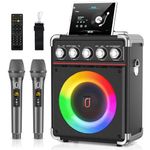 Karaoke Machine with 2 Microphones: HWWR Portable Karaoke Machine for Adults Kids, Bluetooth Karaoke Speaker with Bass/Treble Adjustment, PA System with Remote Control/LED Lights, Support REC/USB/AUX