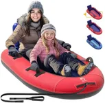 QPAU Snow Sled with Premium Canvas Cover, 2 Person Inflatable Heavy Duty Snow Tube with Reinforced Handles, Snow Sleds for Kids and Adults, Winter Toboggan Outdoor Toys Gifts for Family (Red)