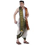 PRAKASAM COTTON Men's Stitched Panchakacham (Ready to wear) dhoti towel set with pocket- free size (Cream)