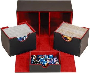 Durable Double Deck Box with Dice Tray - MTG Deck Box Commander Friendly - Protects 200+ Double Sleeved Cards - Designed for MTG Commander Deck Box with Sideloading Card Trays (Red Interior)
