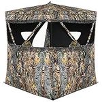 GYMAX 3 Person Hunting Blind, Pop Up See Through Silent Sliding Ground Blind with Hub System, Triangle Zipper Door & Carry Bag, Camouflage Mossy Backwoods Waterproof Hunting Blind