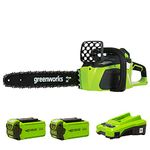 Greenworks Tools Cordless Chainsaw GD40CS40K2x (Li-Ion 40V 11 m/s Chain Speed 40 cm Blade Length 180 ml Oil Tank Volume Powerful Brushless Motor Including 2x 2Ah Battery and Charger)