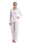 Camille Womens Classic Cotton Jersey Pink Floral Print Pyjama Set 24-26