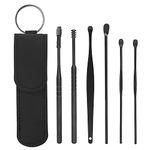 Zabb 6 Pcs Ear Wax Cleaner - Resuable Ear Cleaner Tool Set with Storage Storage Leather Pouch - Ear Wax Remover Tool Kit with Ear Curette Cleaner (Black, Color)