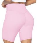 Sunzel High Waist Biker Shorts for Women No Front Seam Soft Yoga Workout Gym Bike Shorts Tummy Control Squat Proof Cherry Pink