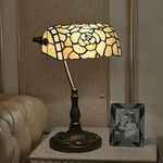 BOTOWI Tiffany Style Banker Lamp Table Lamp with Vintage Rose Stained Glass Will Certainly Add Elegancy And Creativity To Home It Is A Great Gift for Lovers Girlfriends And Ladies